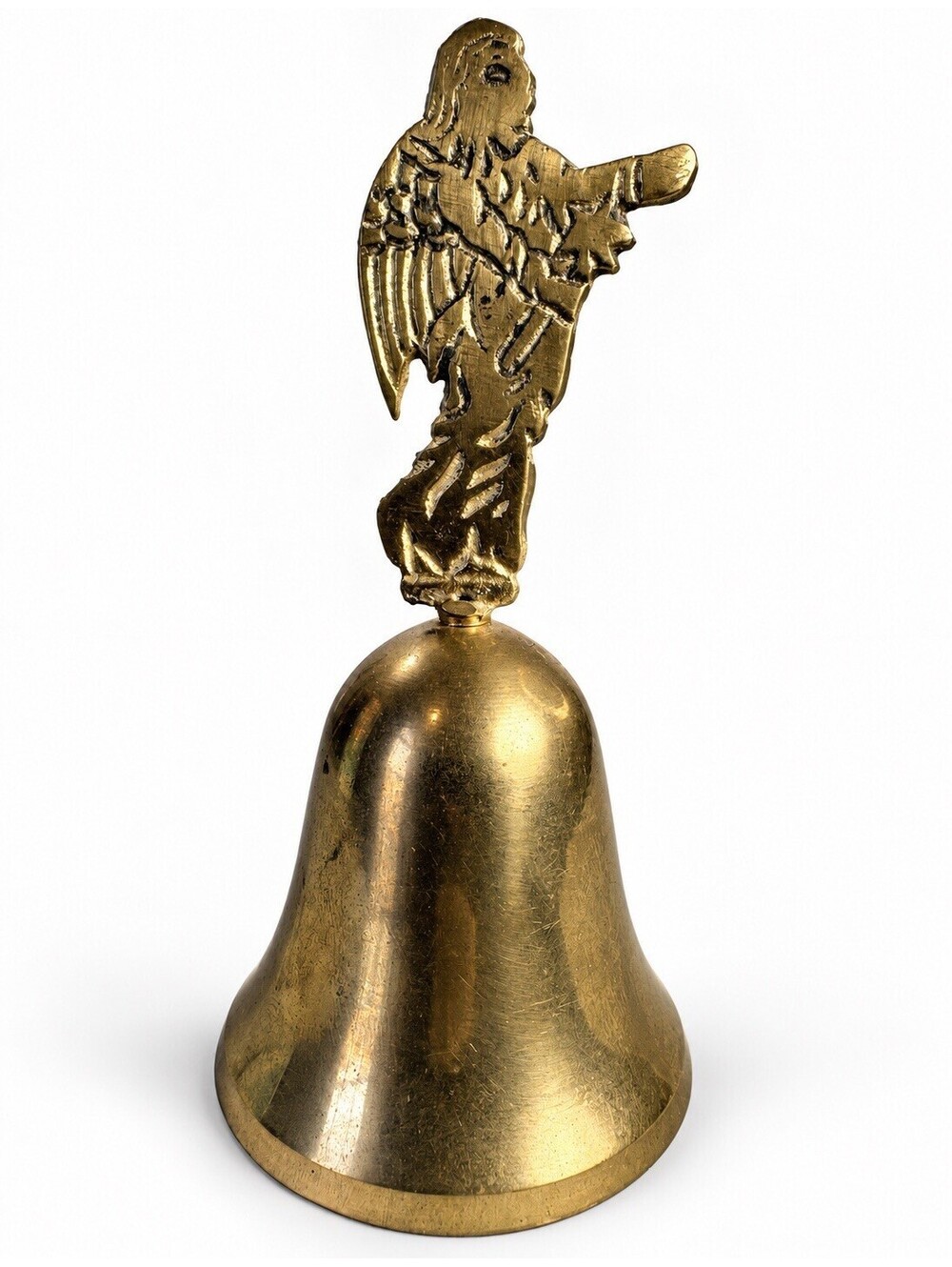 Vintage 1970s Brass Angel Trumpet Hand Bell 5” Figural Holiday Decor
